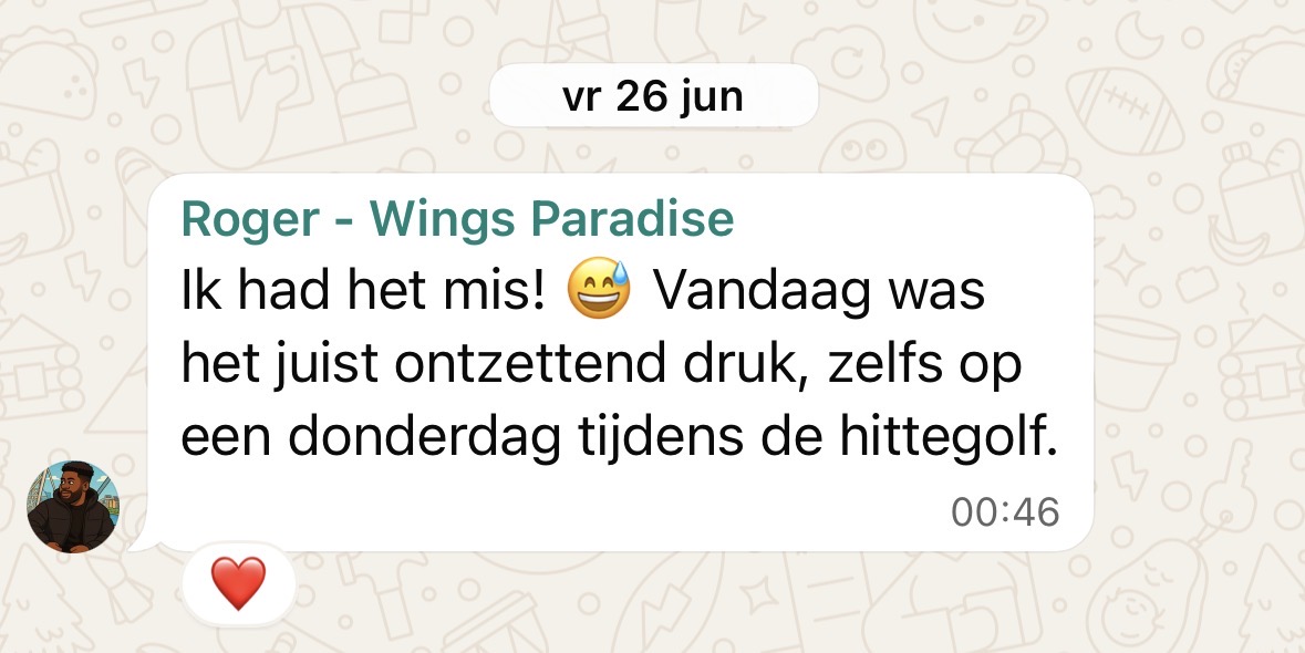 WhatsApp-resultaat van Roger van Wings Paradise